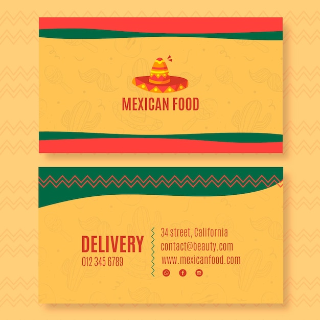 Double-sided horizontal business card template for mexican food restaurant