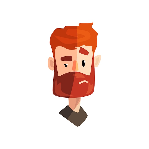 Doubting redhead bearded man male emotional face avatar with facial expression vector Illustration on a white background