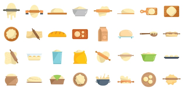 Dough icons set flat vector Pizza bake