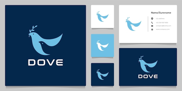 Dove bird leaf negative space style logo with business card