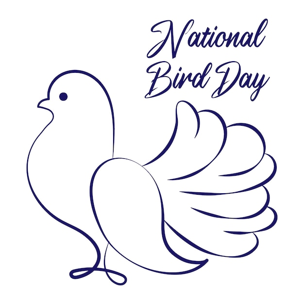 Dove, National Bird Day. Line art, black and white illustration, vector