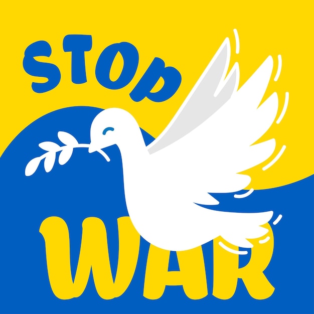 Dove of peace on the background of the Ukrainian flag Stop war