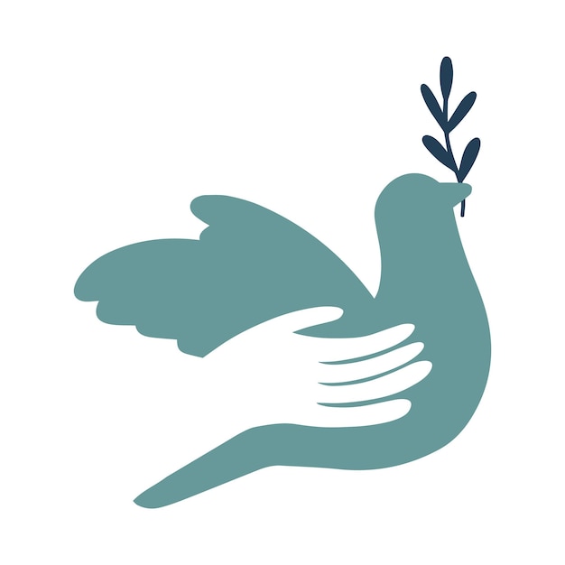 Dove of Peace bird hand cartoon style International Day of Peace Peace in the world concept nonviolence vector