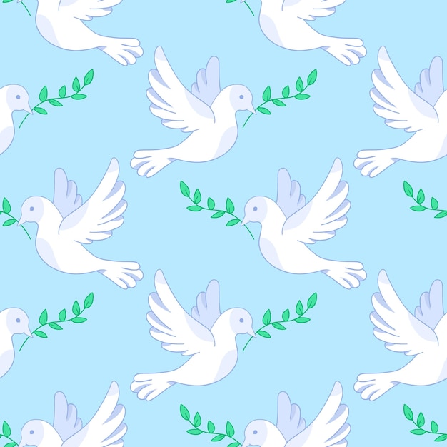 The Dove of Peace vector seamless pattern in the style of doodles handdrawn