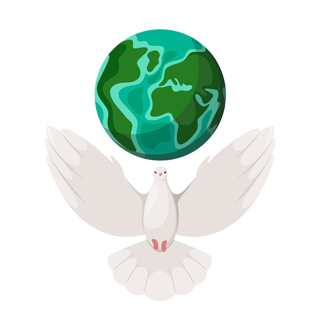 Vector a dove of peace with the planet earth on a white background cartoon design