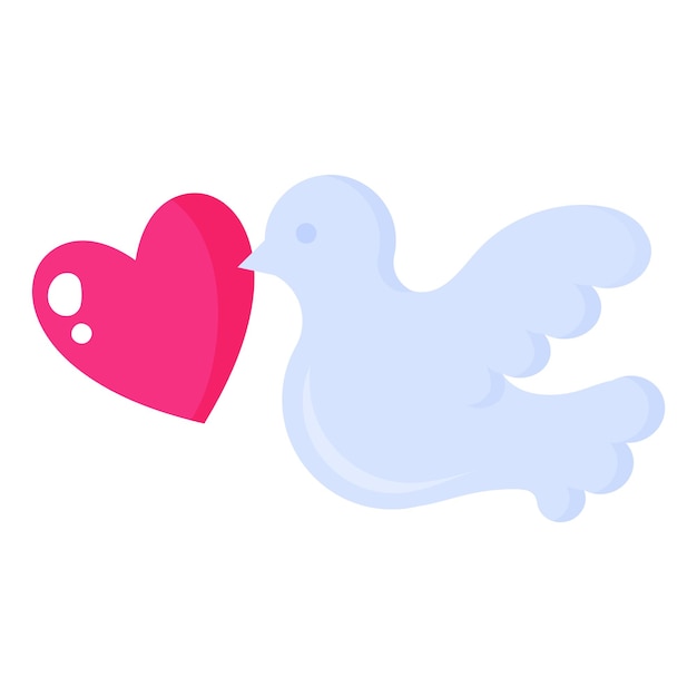 Dove with a heart. Wedding and valentine day concept.