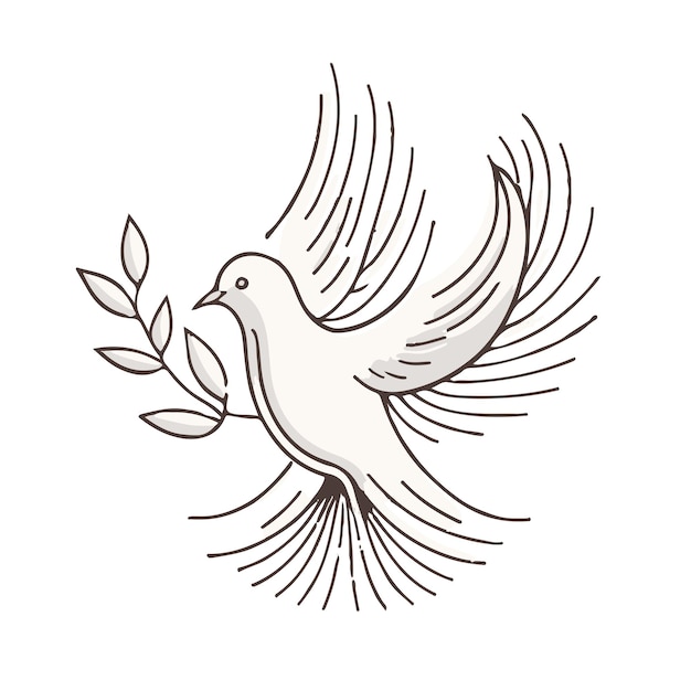 A dove with olive branch in its beak