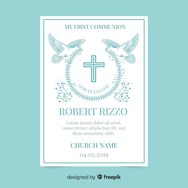 Doves holding wreath first communion invitation