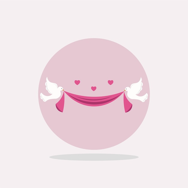 Doves with heart and ribbon illustration design element flat icon