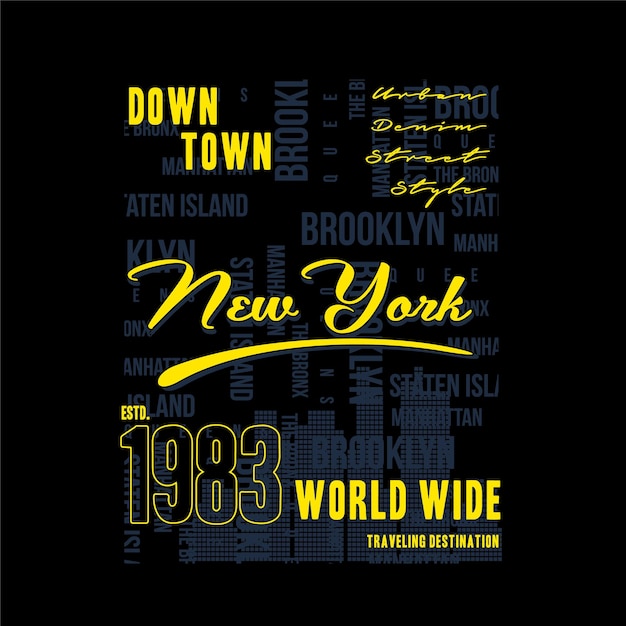 down town world wide new york city silhouette graphic typography vector print