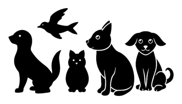 Vector download adorable pet animal silhouettes vector illustration cute dog cat bird svg and png file