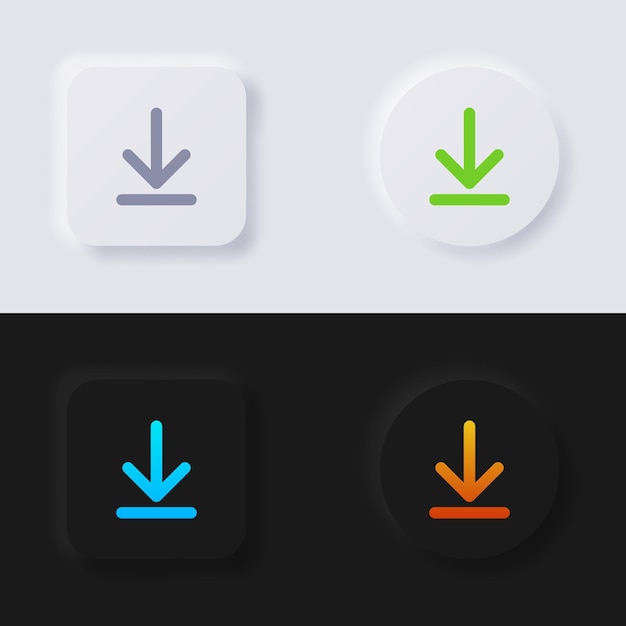 Download button icon set, Multicolor neumorphism button soft UI Design.