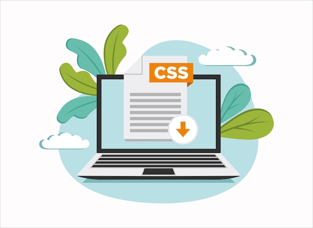 Download CSS icon file with label on laptop screen Downloading document concept