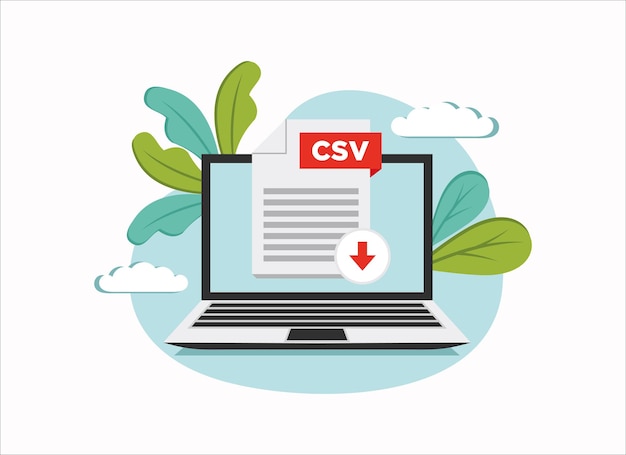 Download CSV icon file with label on laptop screen Downloading document concept