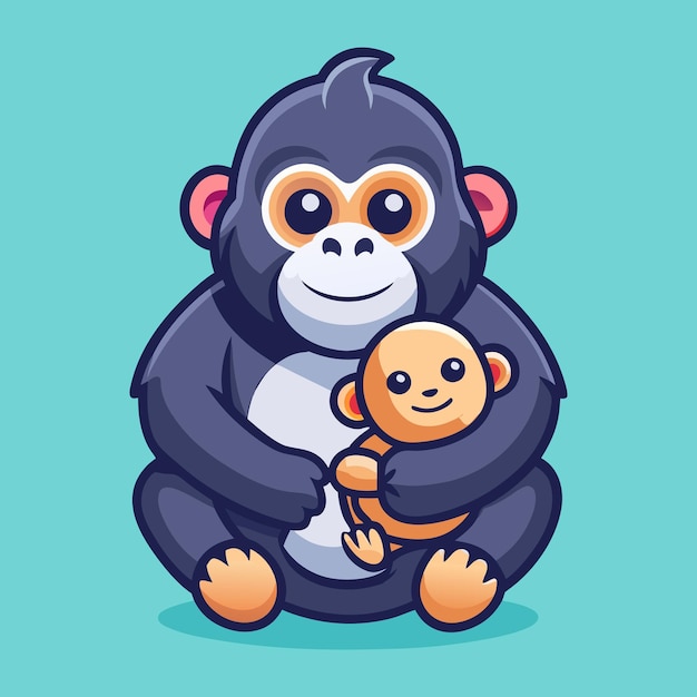 Download Cute Gorilla Holding Baby Monkey Cartoon Vector Icon Illustration Eps File For Design