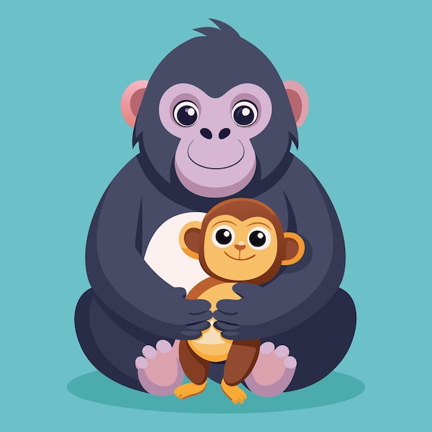 Download Cute Gorilla Holding Baby Monkey Cartoon Vector Icon Illustration Eps File For Design