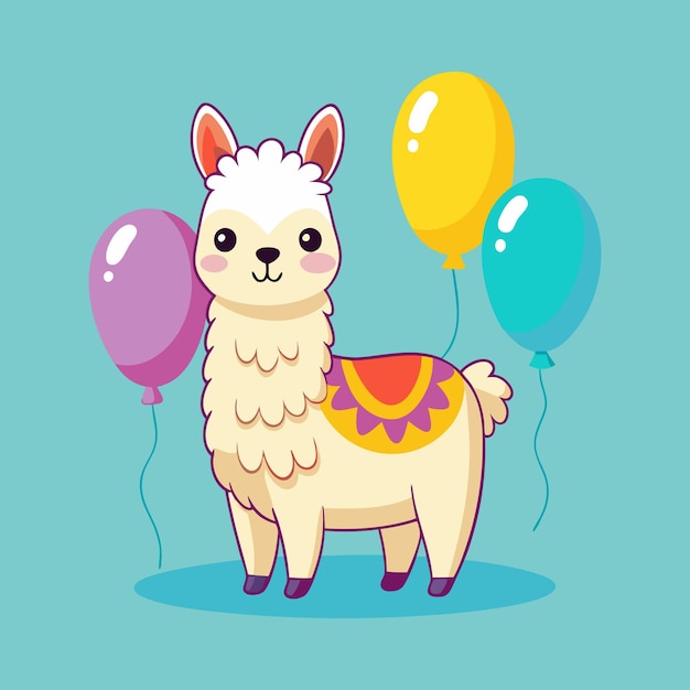 Vector download cute llama alpaca birthday with balloon cartoon vector eps file for design