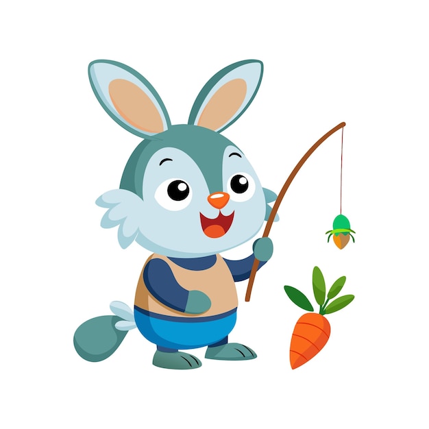 Vector download cute rabbit fishing carrot cartoon vector icon illustration eps file for design