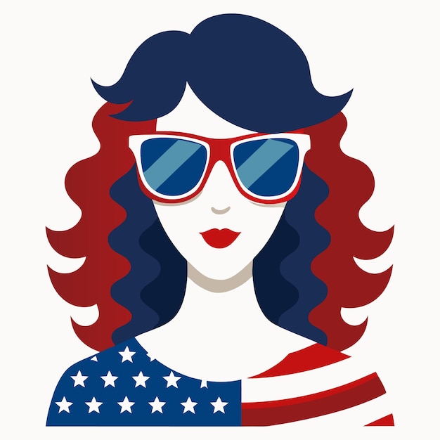 Vector download faceless american woman with flagcolored sunglasses and wavy hair on white background eps