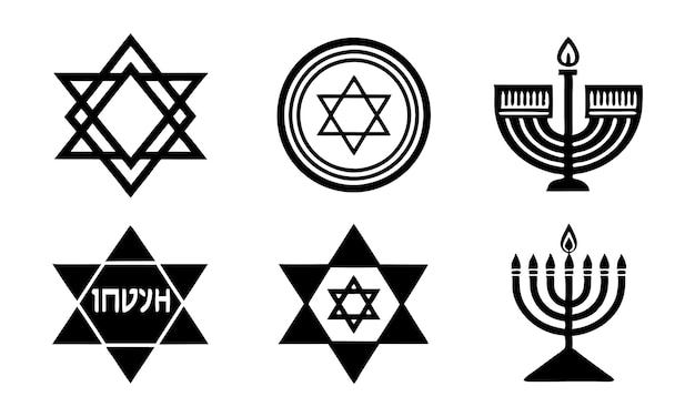 Vector download hanukkah logo icon set minimalist silhouettes of menorah dreidel and star of david