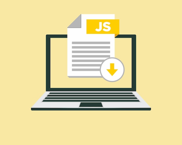 Download JS icon file with label on laptop screen Downloading document concept