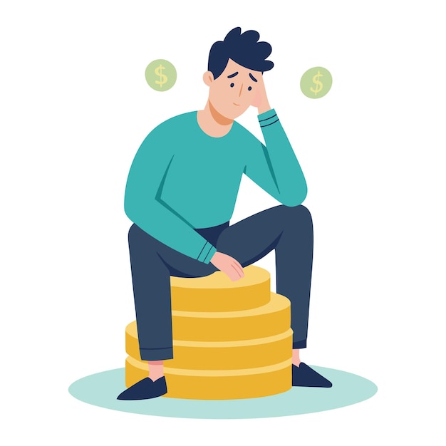 Download A Man Sits Atop A Stack Of Coins Eps File For Design