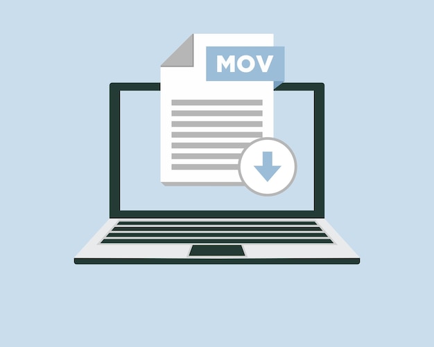 Download MOV icon file with label on laptop screen Downloading document concept