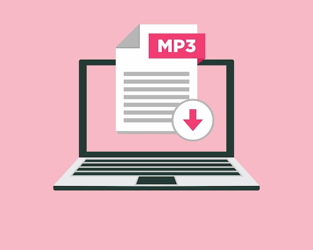 Download MP3 icon file with label on laptop screen Downloading document concept