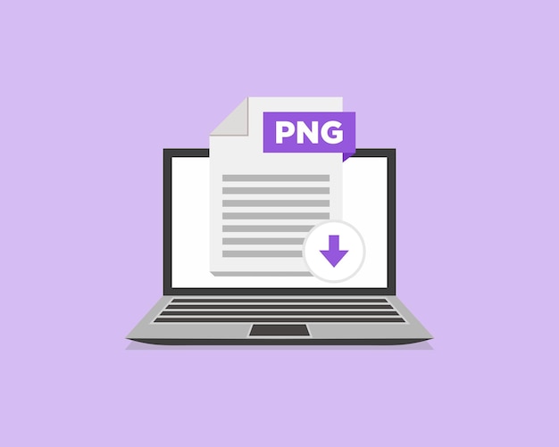 Download PNG icon file with label on laptop screen Downloading document concept