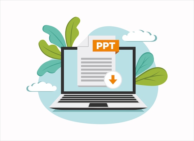 Download PPT icon file with label on laptop screen Downloading document concept