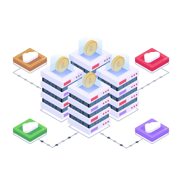 Download premium quality isometric icon of bitcoin storage network