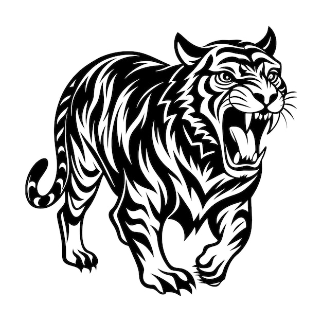 Vector download roaring tiger silhouette vector illustration white background eps file for design