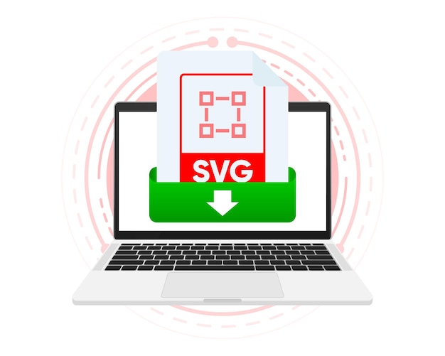 Download SVG file with label on laptop screen Downloading document concept View read download SVG file on laptops and mobile devices Vector illustration