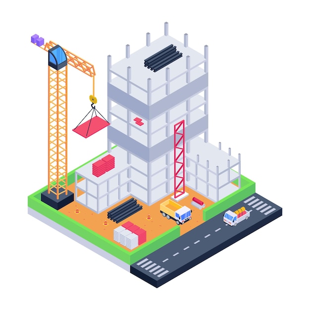 Download this amazing isometric illustration of construction building