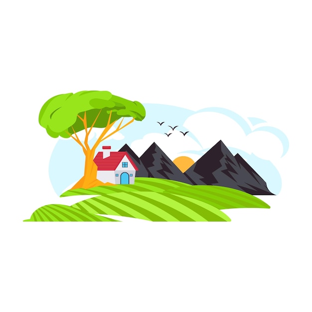 Download this beautiful flat illustration of a hill station