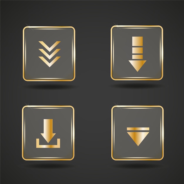 Download upload arrow sign Glass golden metal button Website element