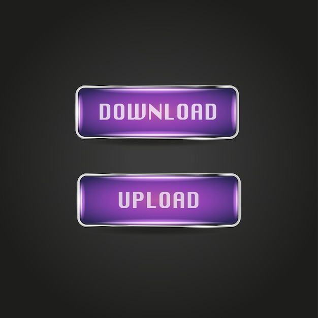 Download upload sign Gradient purple shiny silver metal button Website element