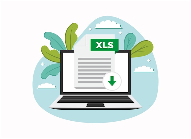 Download XLS icon file with label on laptop screen Downloading document concept