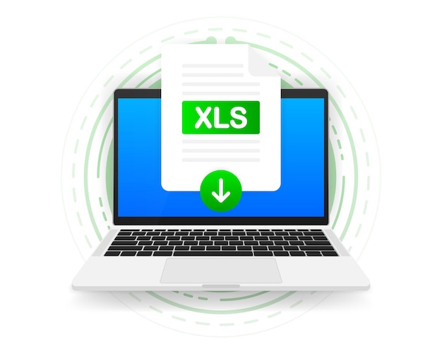 Download XLS icon file with label on screen computer. Downloading document concept. Vector illustration.