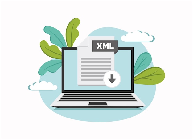 Download XML icon file with label on laptop screen Downloading document concept