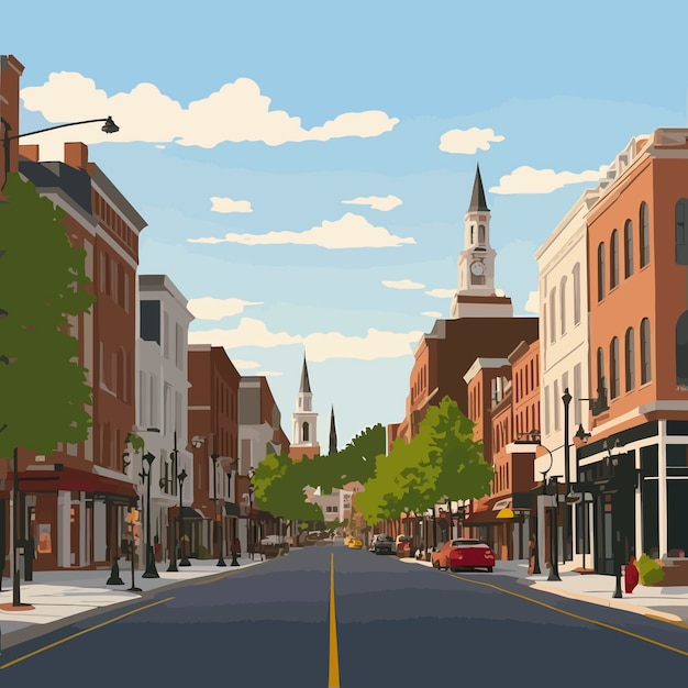 downtown small city main street illustration