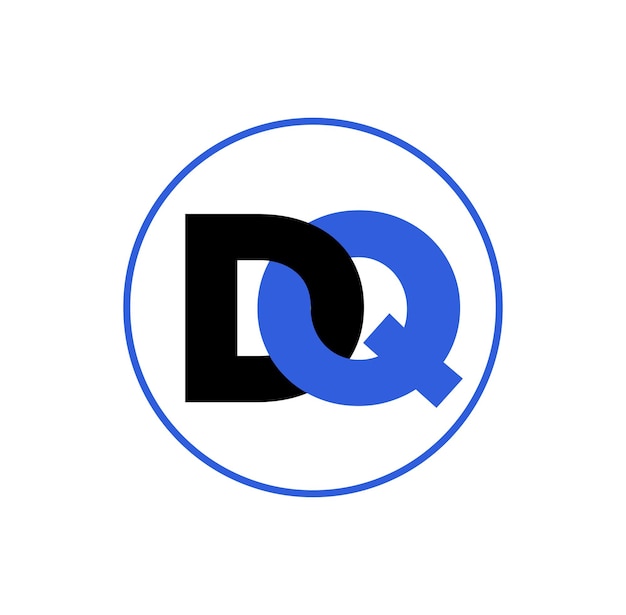 DQ Brand name initial letters DQ joined letters in black and blue color icon