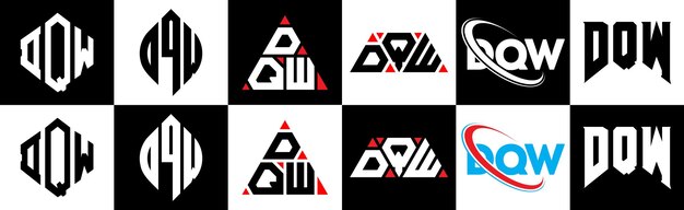 Vector dqw letter logo design in six style dqw polygon circle triangle hexagon flat and simple style with black and white color variation letter logo set in one artboard dqw minimalist and classic logo