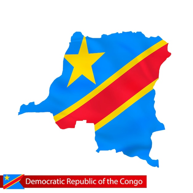 DR Congo map with waving flag of country