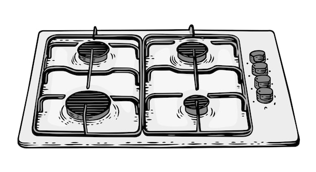 Draeing of isolated gas cooker on the white background