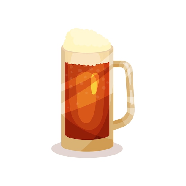 Draft beer with foam in glass mug with handle Alcoholic beverage Flat vector element for advertising poster of Oktoberfest