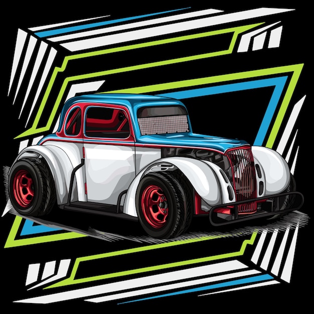 drag racing car isolated on black background for poster, t-shirt print, business element.