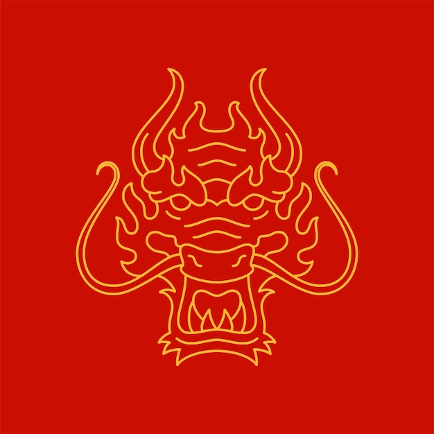 Dragon angry muzzle head Chinese New Year monochrome line icon vector illustration