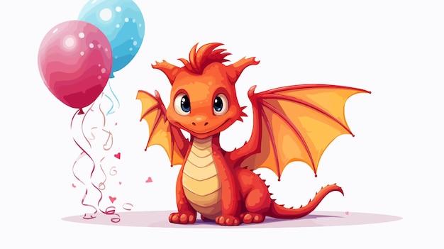 Vector dragon birthday flat vector illustration on white background