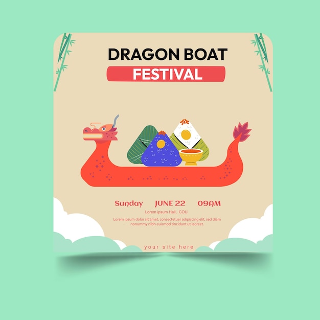 Vector dragon boat festival with a dragon and food on it